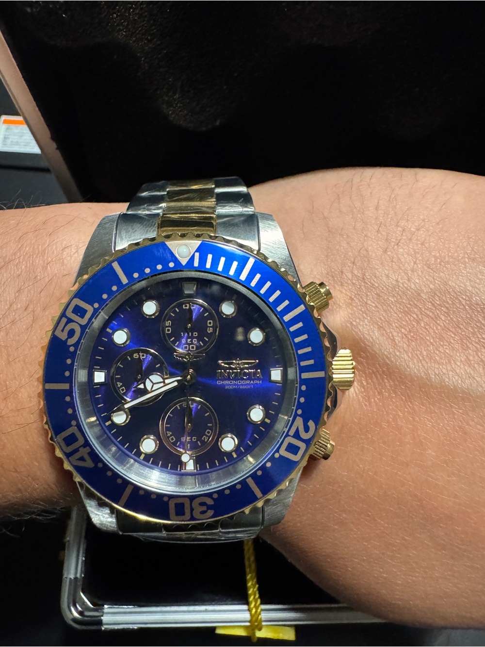 Invicta Two-Tone Gold and Blue Dive Chronograph Watch